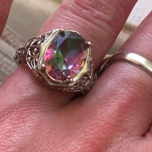 Silver mystic fire topaz ring size 8